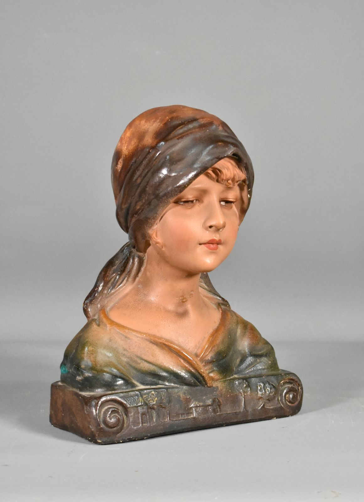 French Antique Bust Of A Young Girl In Plaster photo furniture
