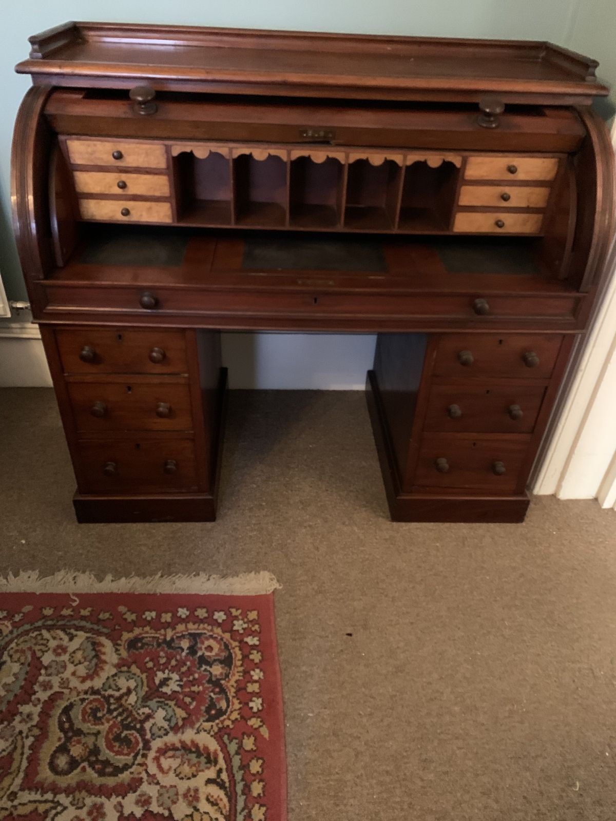 Quality Mahogany And Satinwood Roll Top Desk