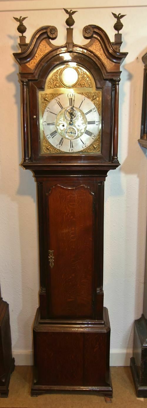 Good 18th Century Lancashire Oak & Mahogany Brass Dial 8 Day Longcase Clock 'Winstanley, Wigan'