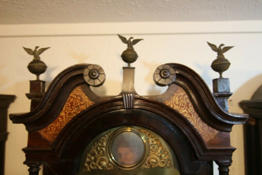 photo for sale Good 18th Century Lancashire Oak & Mahogany Brass Dial 8 Day Longcase Clock 'Winstanley, Wigan'