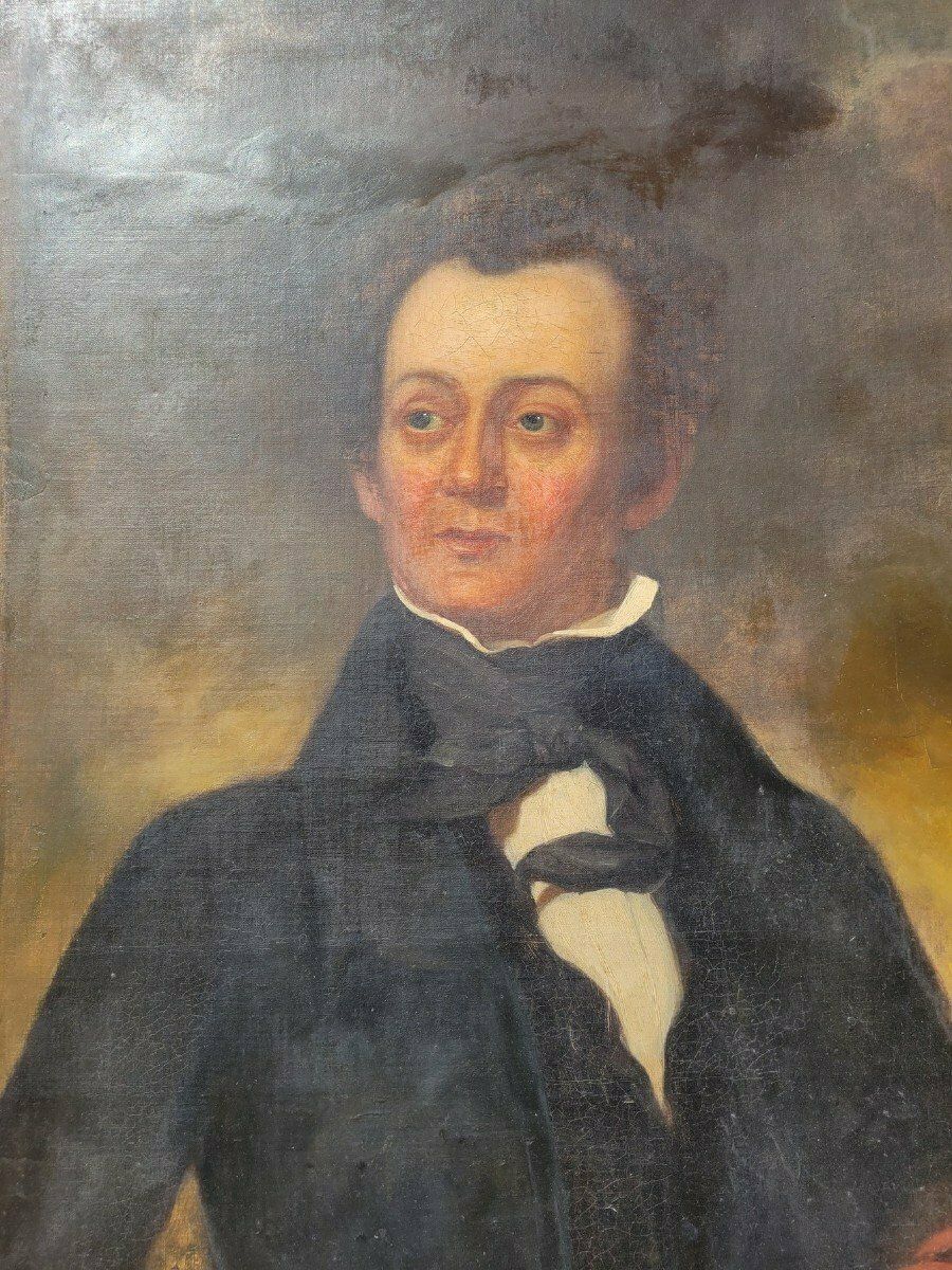 Portrait Of An Aristocrat, Large Oil On Framed Canvas, 19th Century Flag photo Art