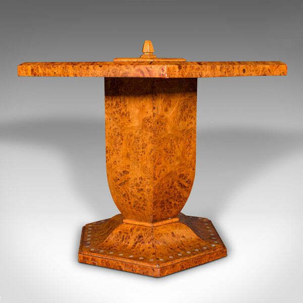 2950.0 Vintage Hexagonal Coffee Table, English, Burr Walnut, Centrepiece, Art Deco photo