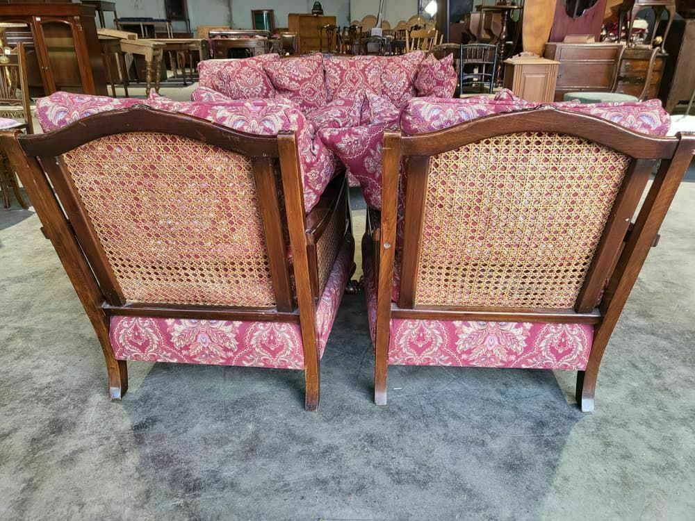 Antique 3 Piece Suite 20thc Bergere Sofa 24 Feather Cushions 2 Bergere Armchair photo 1600.0
