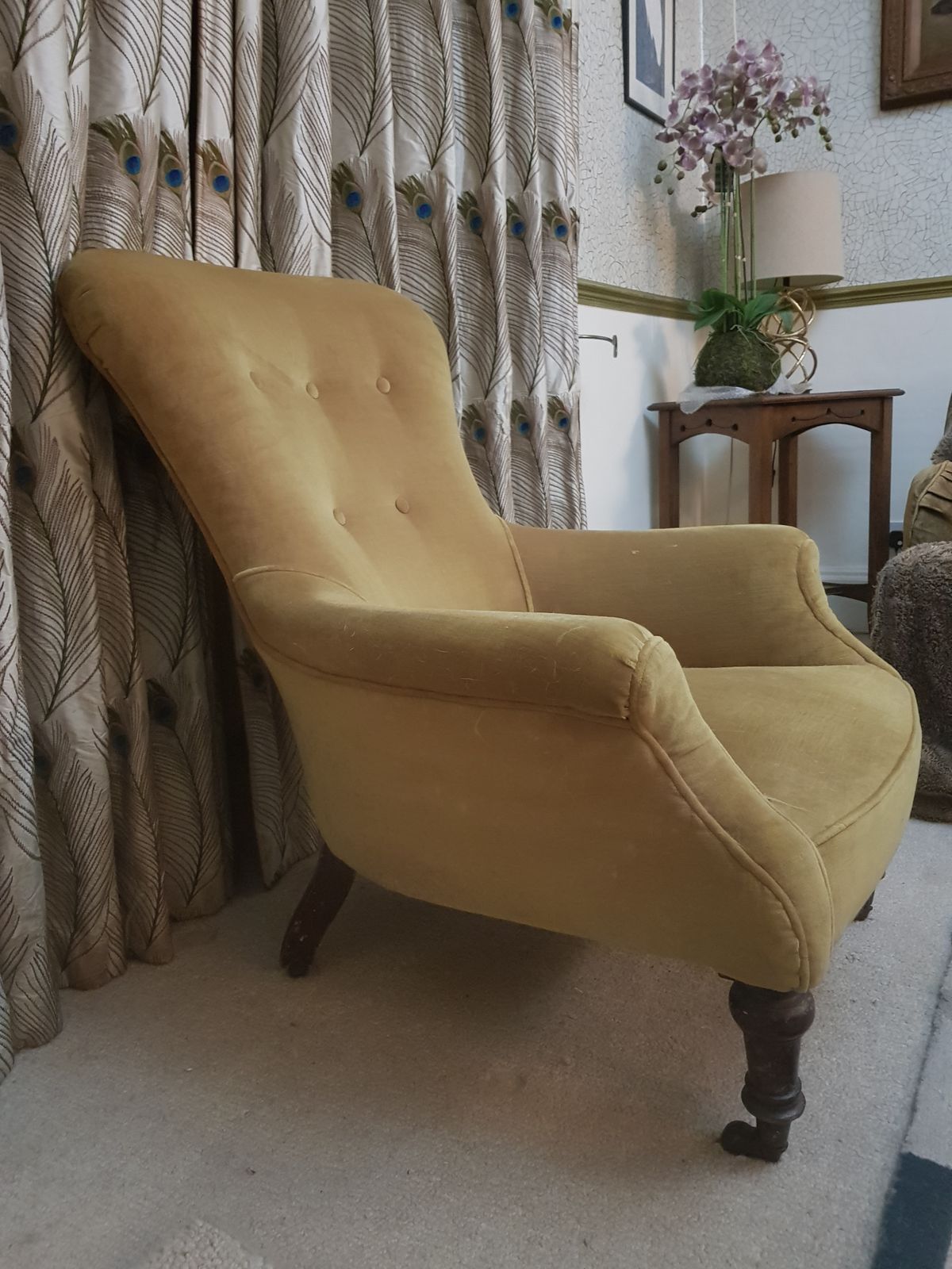 Gold Velvet And Mahogany Slipper Chair 1900s photo furniture