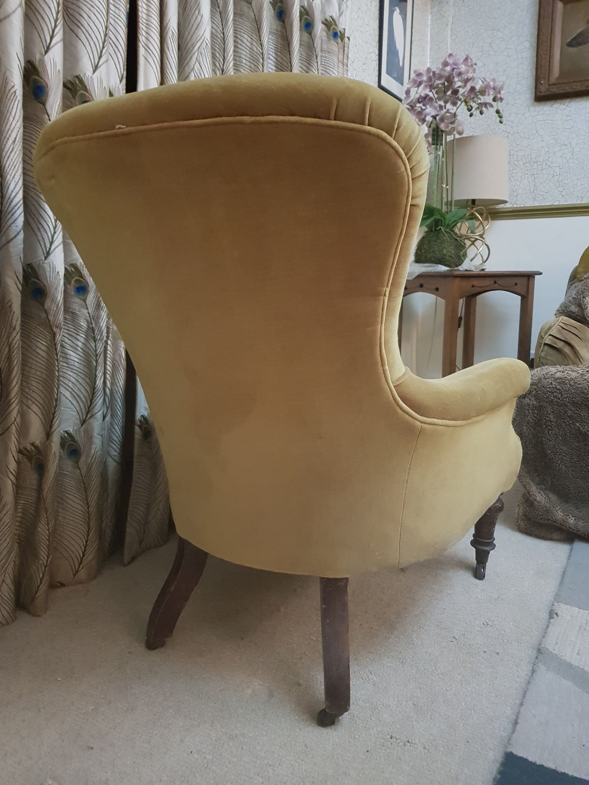 Gold Velvet And Mahogany Slipper Chair 1900s photo for sale