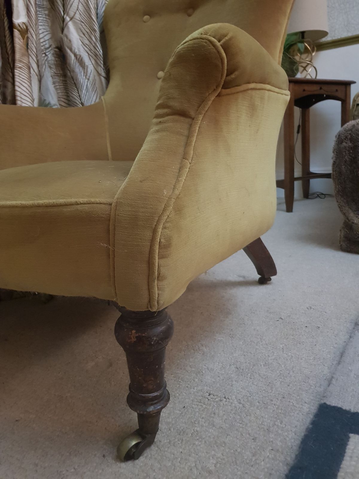 Gold Velvet And Mahogany Slipper Chair 1900s photo vinterior