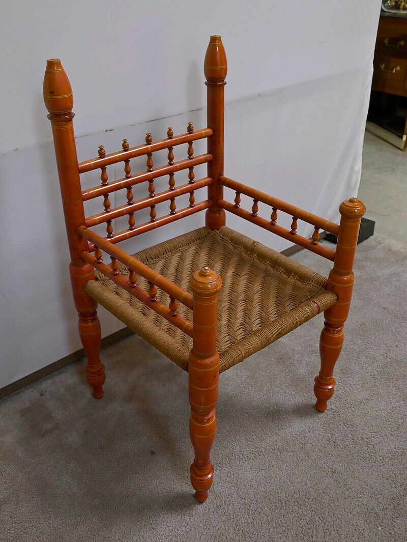 Armchair In Painted Wood And Braided Ropes, India – 1st Part 20th Century photo furniture