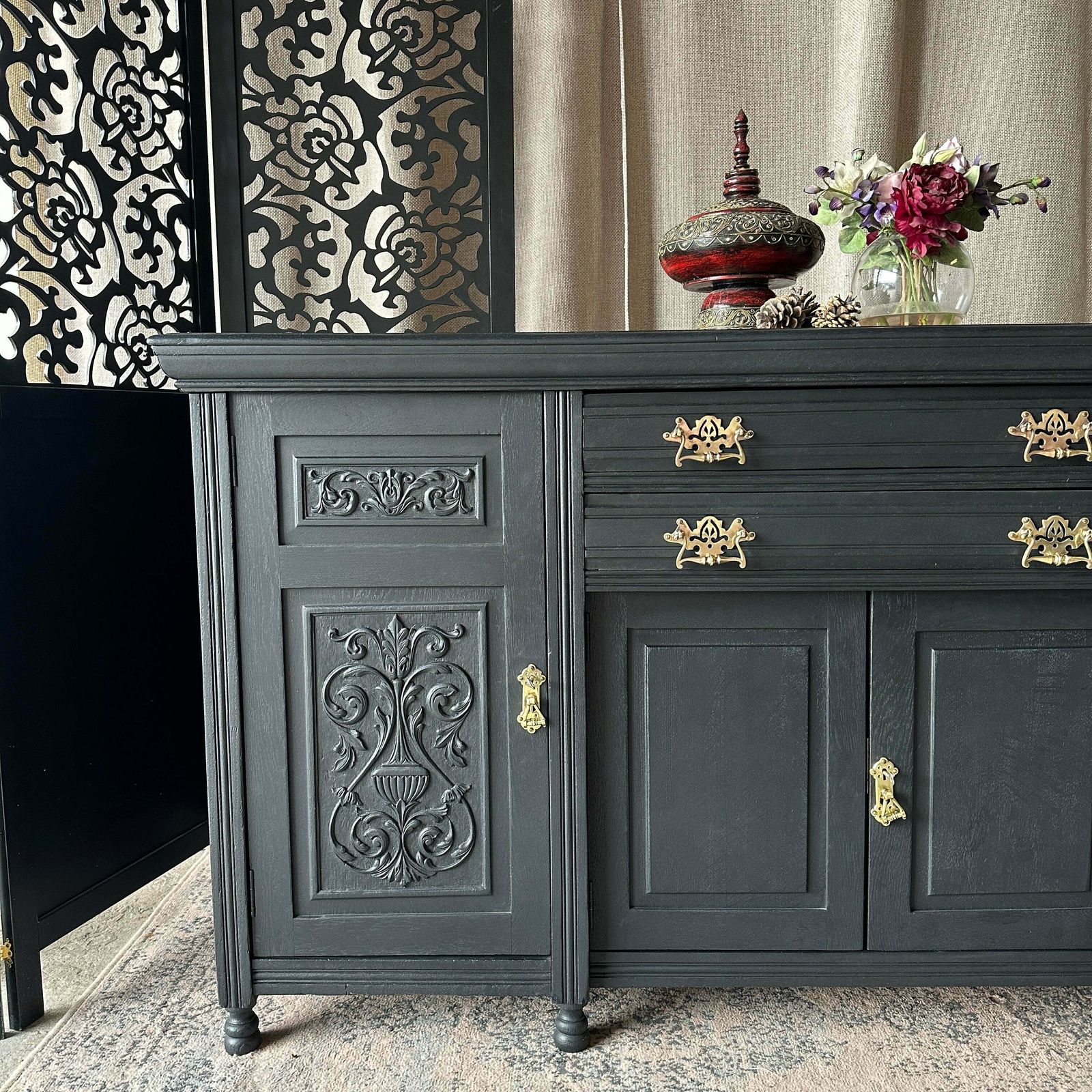 Painted Antique Sideboard Victorian Sideboard Heavily Carved Commission Order photo 1345.0