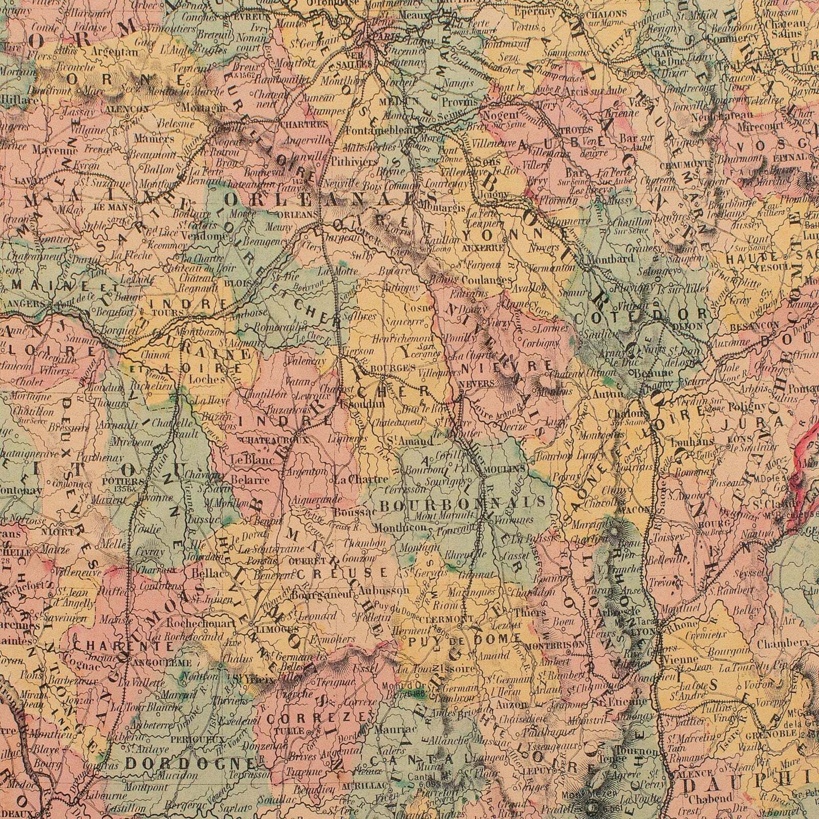 Large Vintage France Map, Continental, Historical Cartography, Late 20th Century photo Art