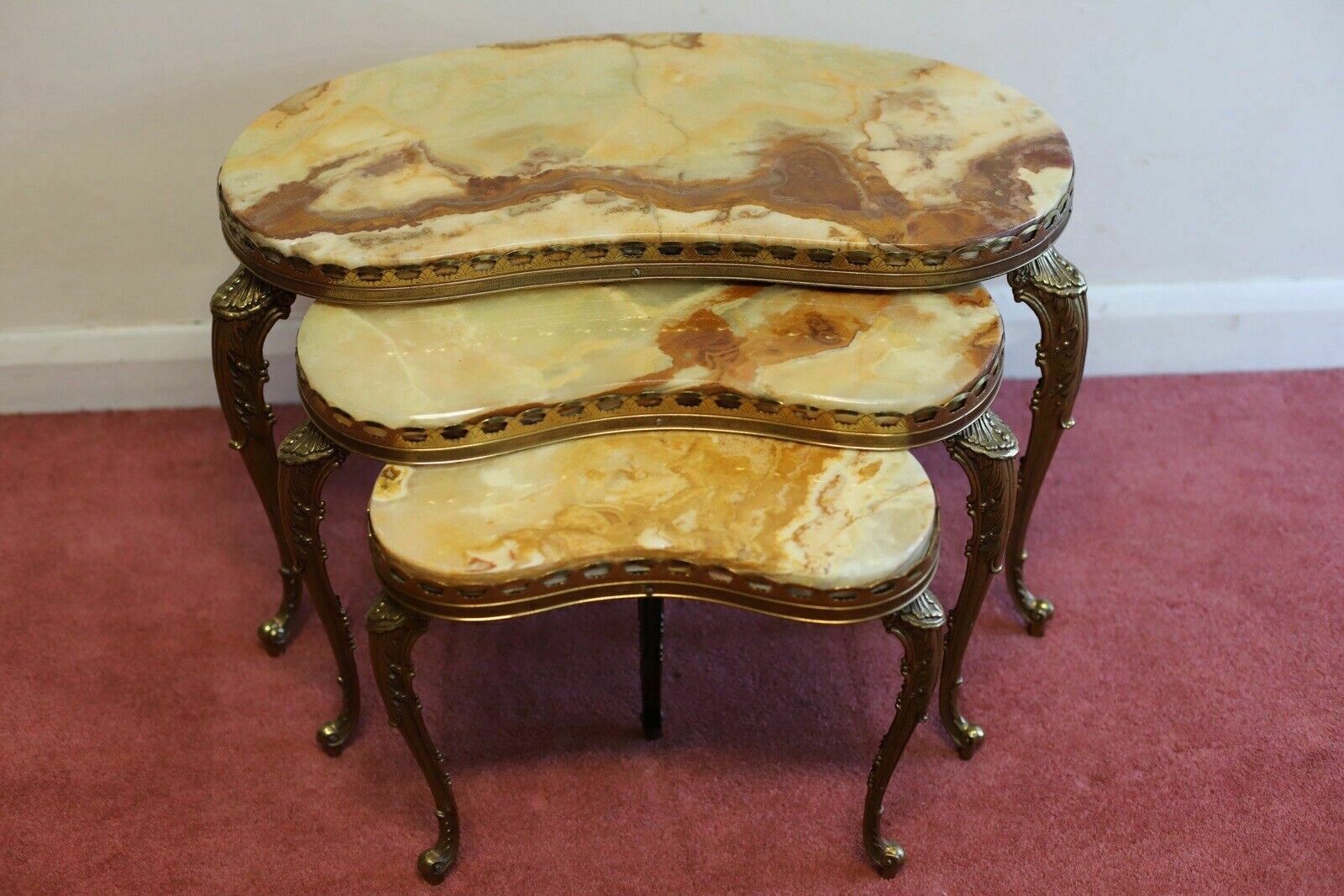 Lovely Marble & Brass Nest Of Three Coffee Table photo for sale