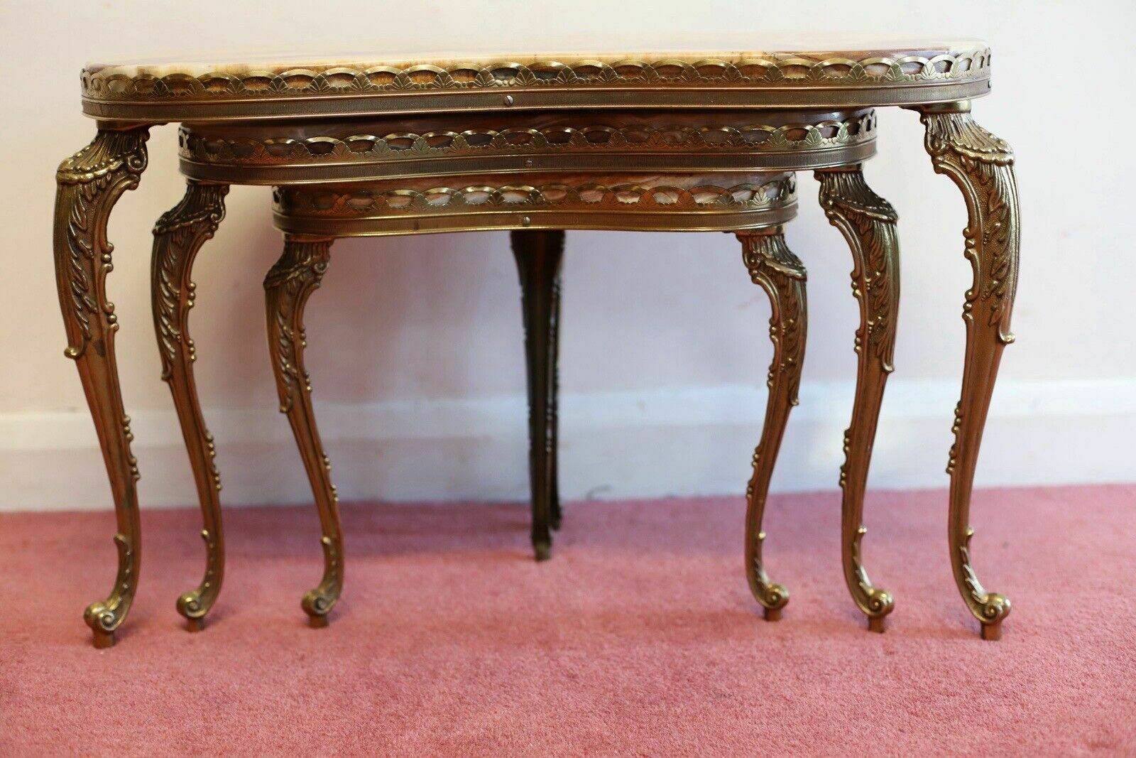 Lovely Marble & Brass Nest Of Three Coffee Table photo Furniture