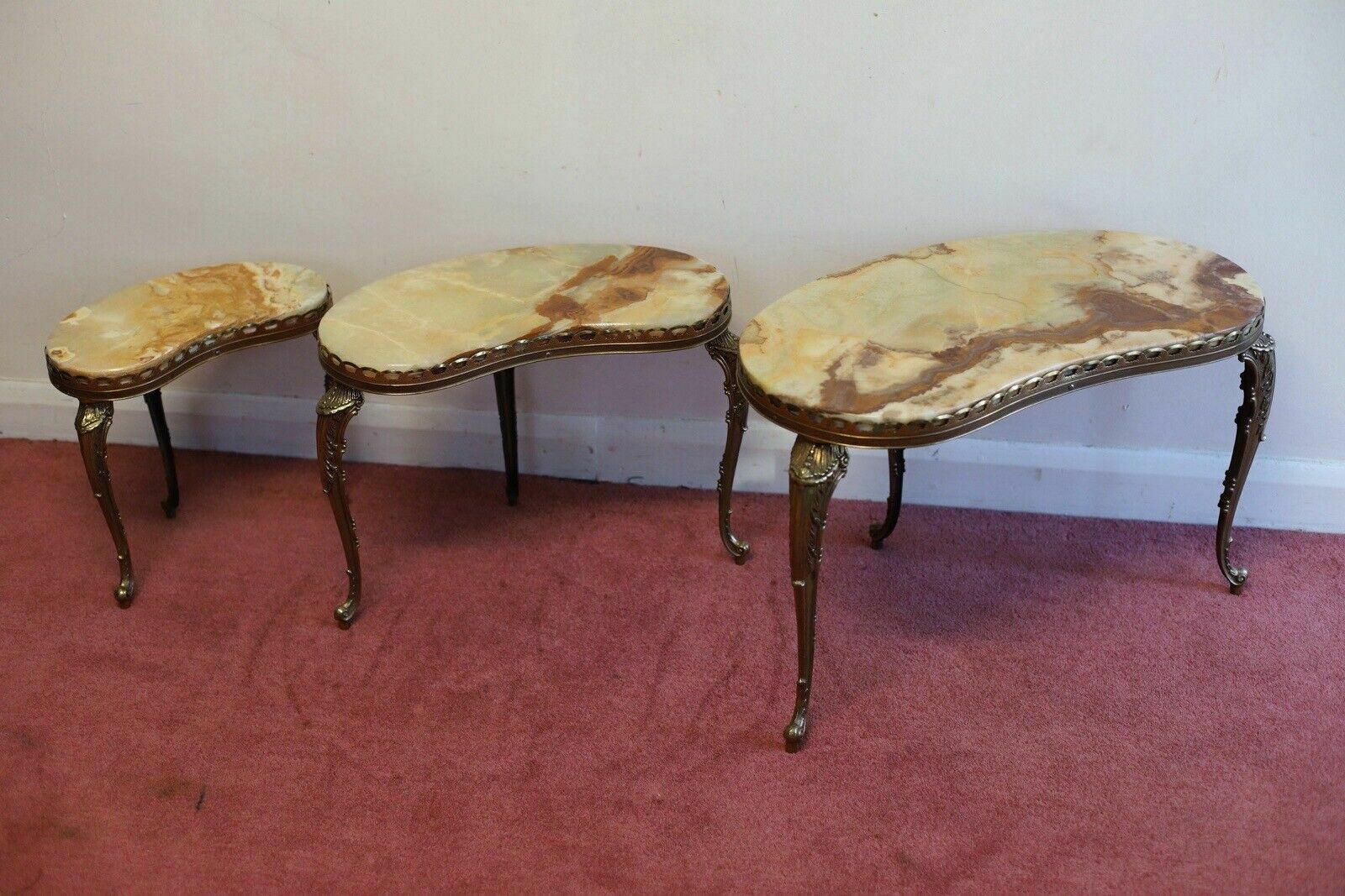 995.0 Lovely Marble & Brass Nest Of Three Coffee Table photo