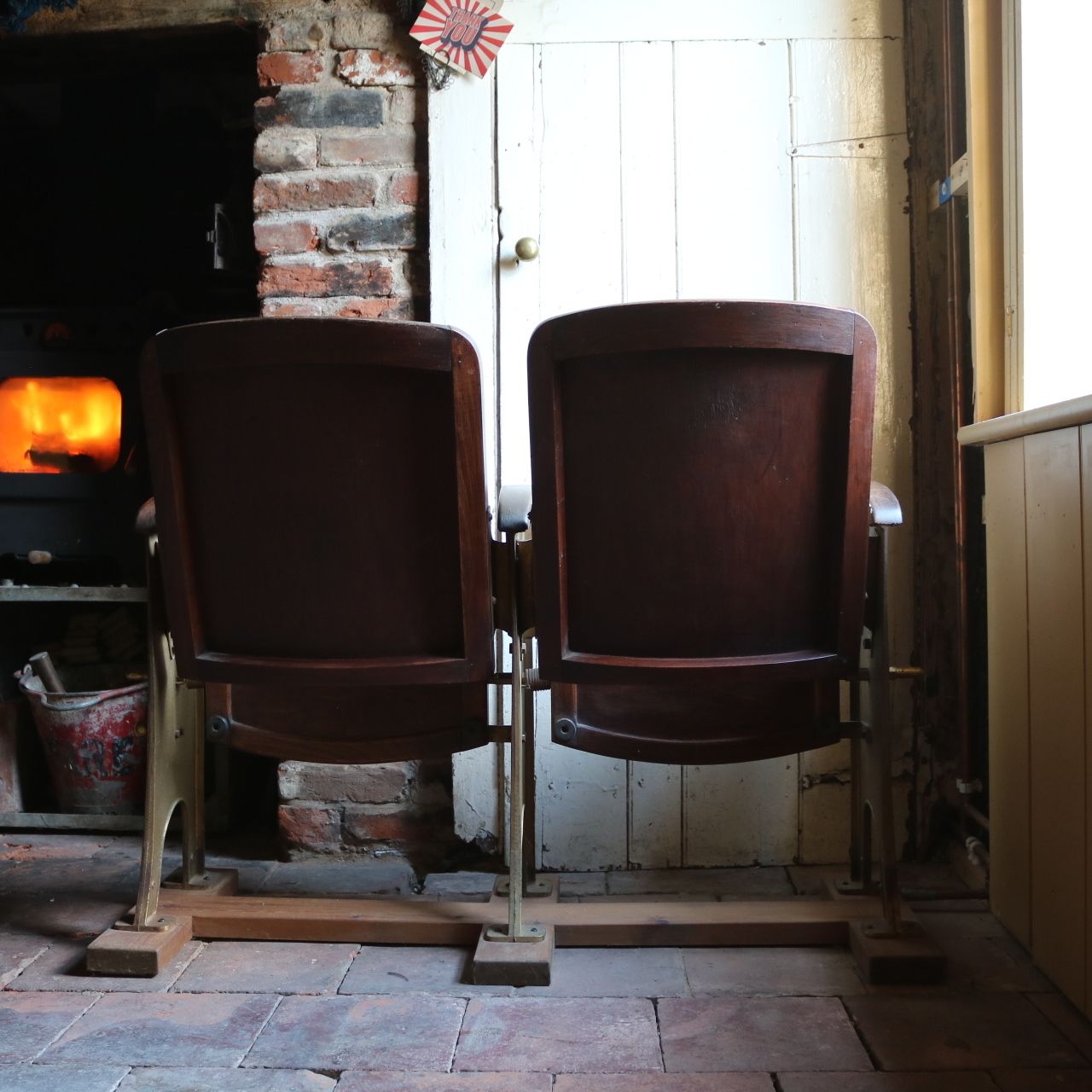 photo furniture English Antique Beech Wood Cinema Theatre Seats
