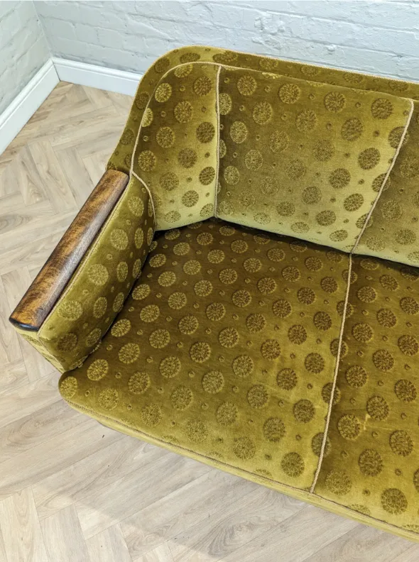 Mid Century Art Deco Swedish Gold Velour & Beech 3 Seater Cocktail Sofa 1930 photo furniture