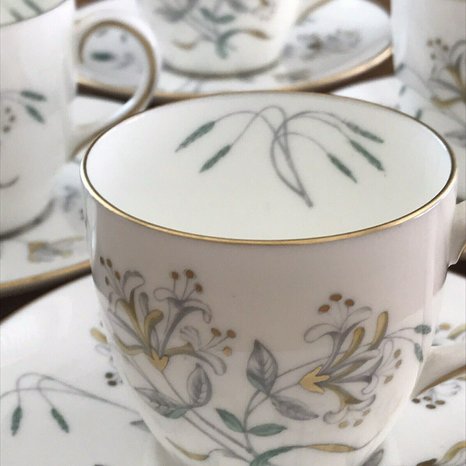Wedgwood Honeysuckle Grey Coffee Espresso Set Pot Jug 4 X Cups & Saucers 50s photo 110.0