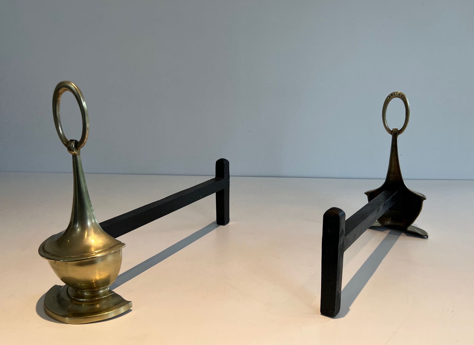 photo vintage Pair Of Neoclassical Style Bronze Andirons