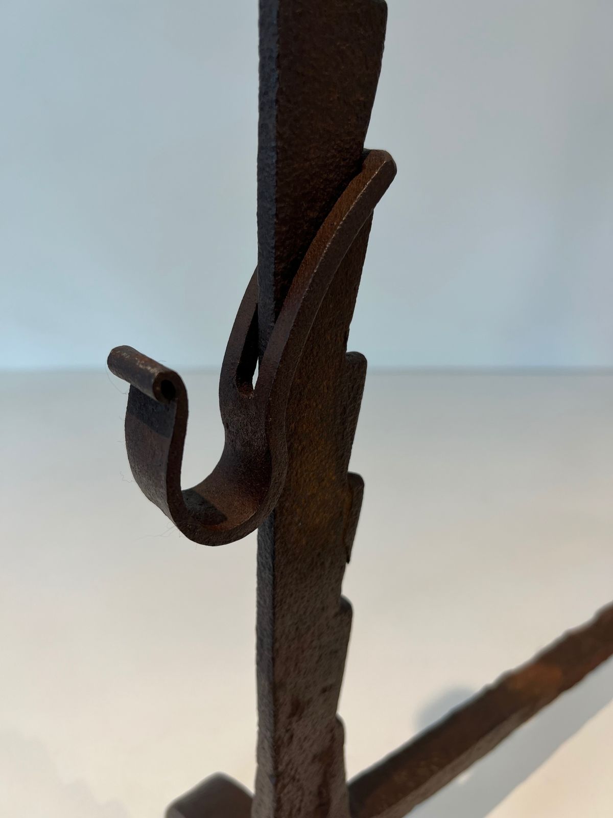 Pair Of Wrought Iron Andirons, 1900s photo vintage