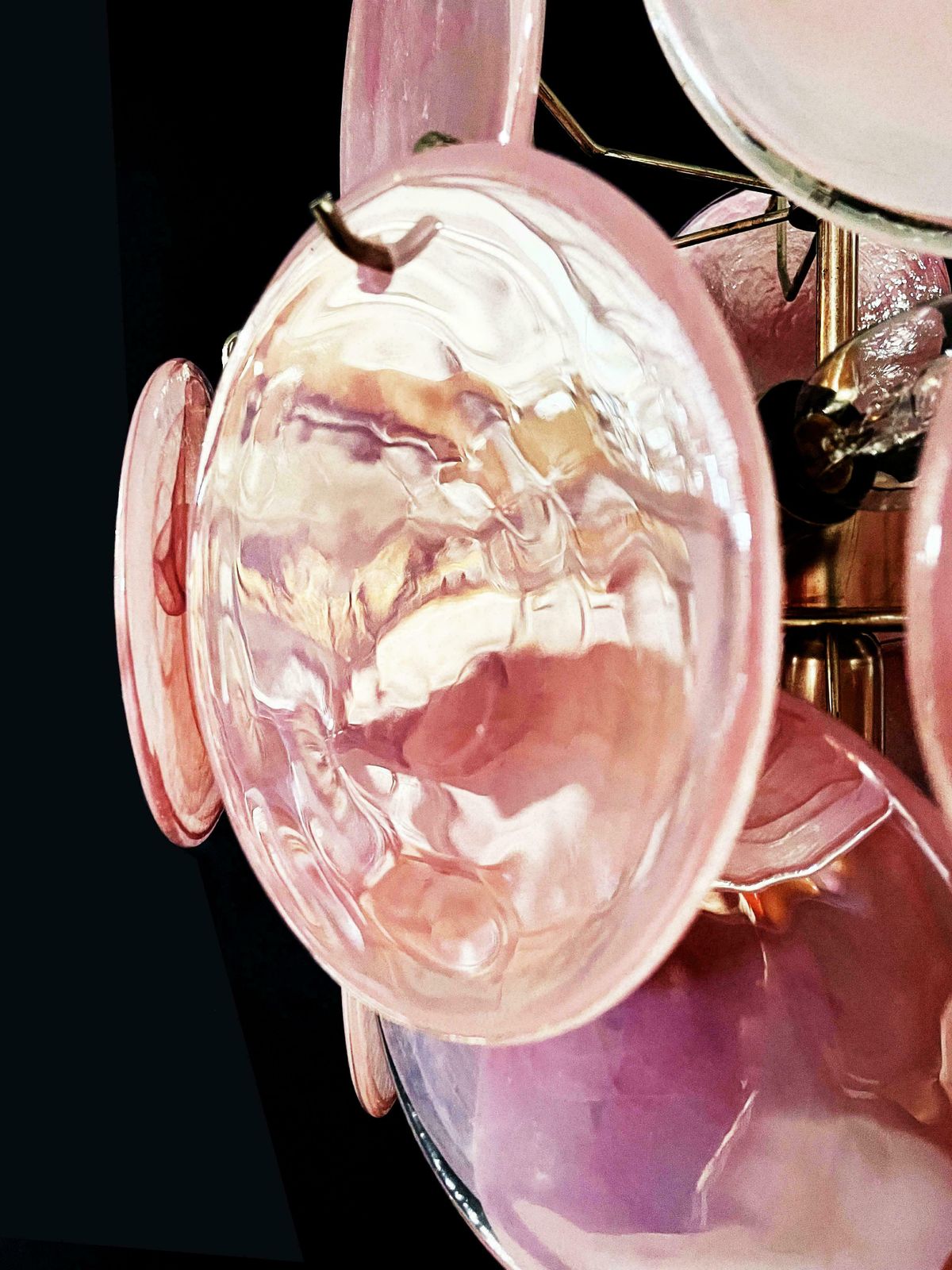 Beautiful 1970s Vintage Italian Murano Chandeliers, 24 Pink Disks photo Lighting