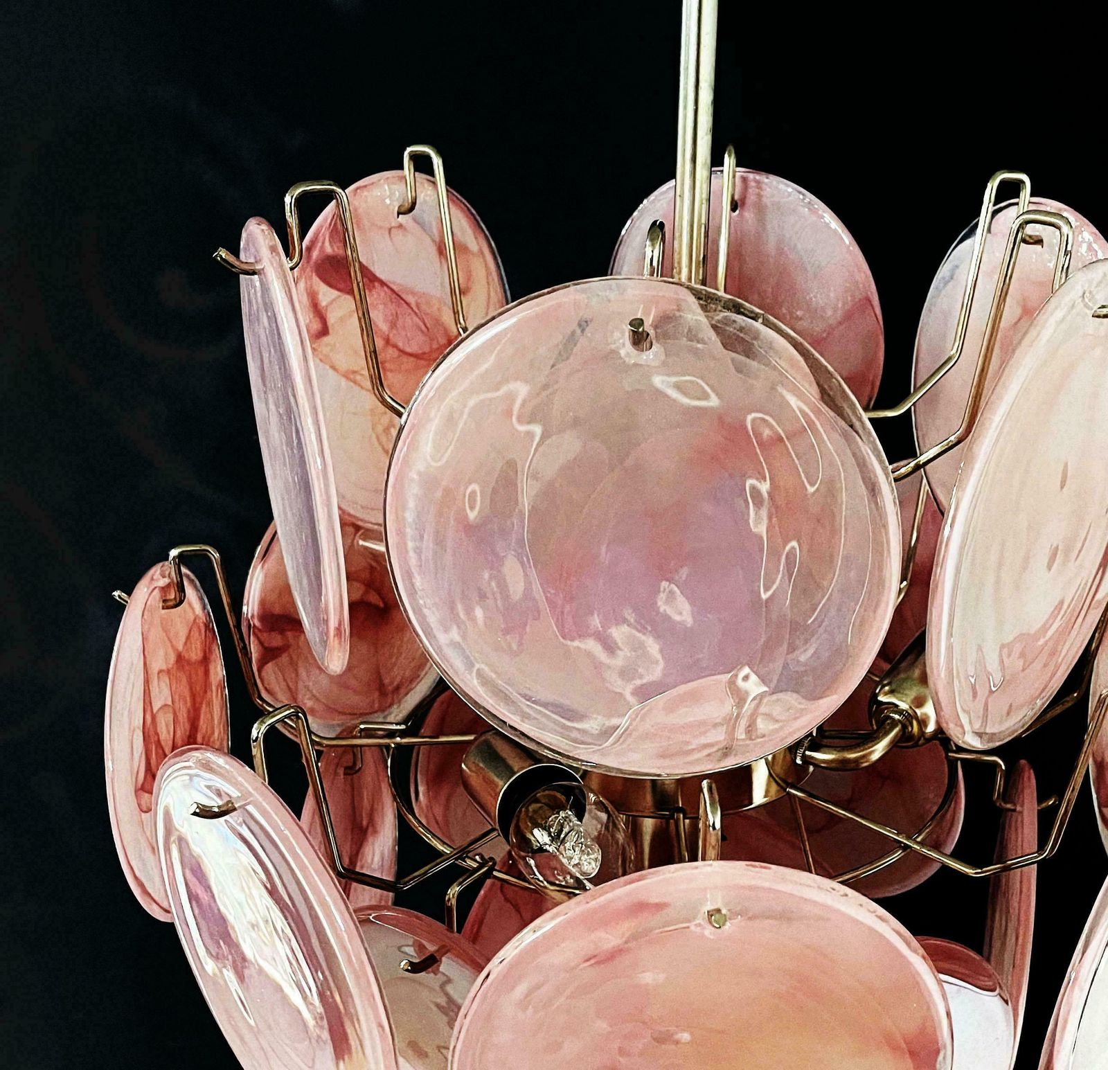Beautiful 1970s Vintage Italian Murano Chandeliers, 24 Pink Disks photo 1372.0