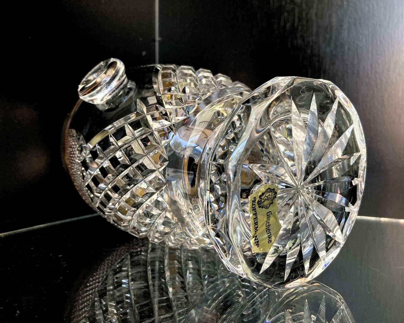 Crystal Ice Bucket With Handles | 24k Gold Trim | Diamond Cuttings | 1950s 1970s photo buy