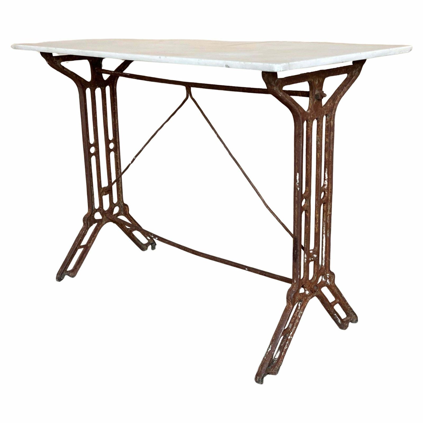 French Solid Cast Iron French Scrolling Bistro Table With Marble Top