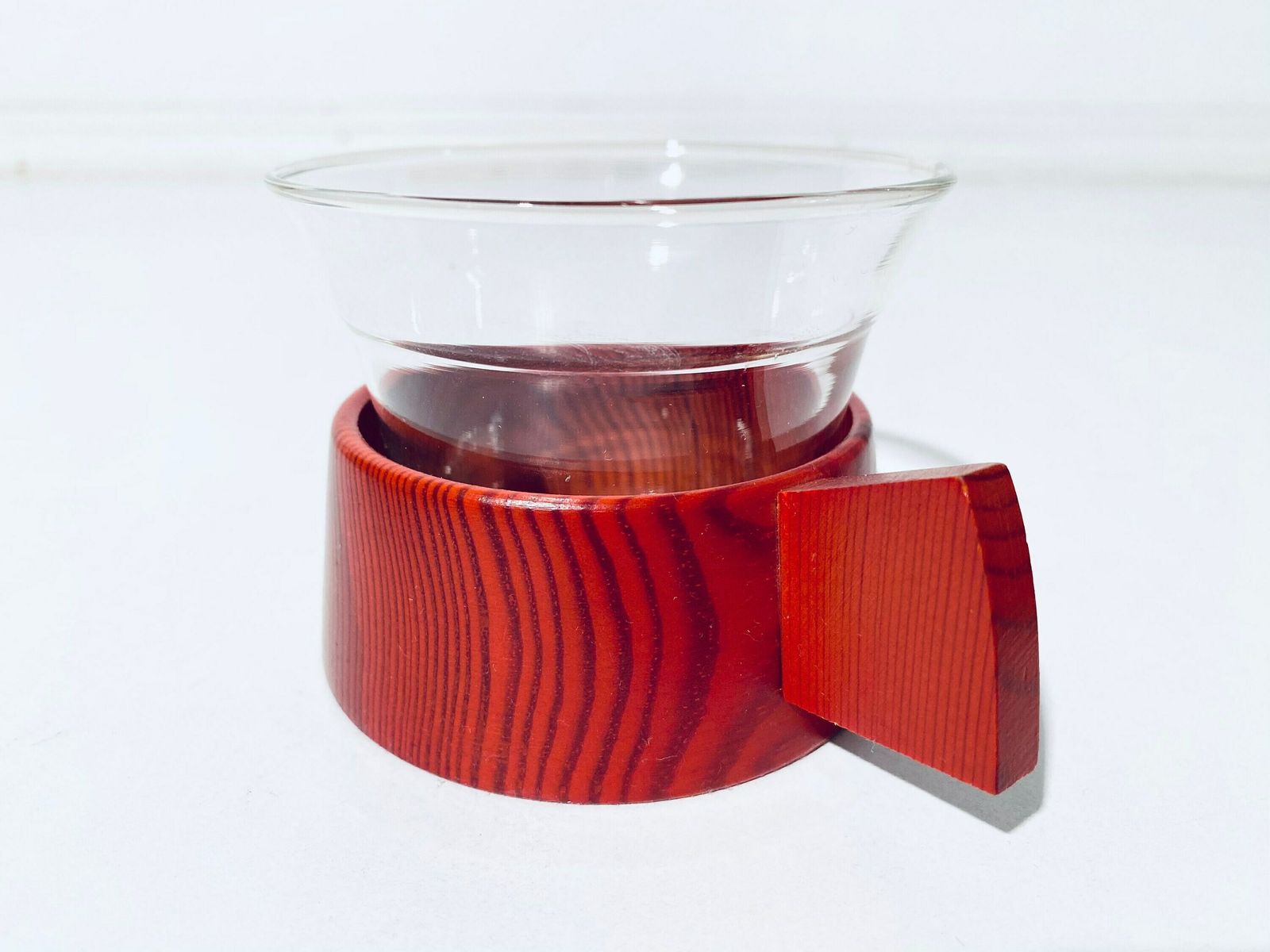 Red Wooden Tea Set With Six Glasses Plus Tray Schott Mainz Jenaer Glas / Vintage Decor 1960s photo vintage