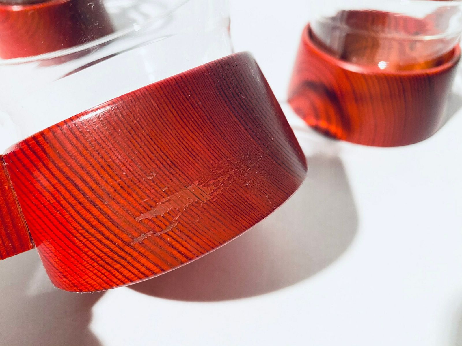 photo furniture Red Wooden Tea Set With Six Glasses Plus Tray Schott Mainz Jenaer Glas / Vintage Decor 1960s