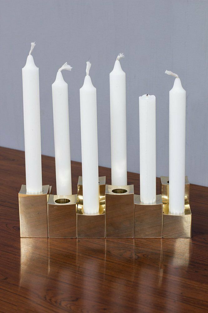 Swedish Cubic Brass Candlesticks By Gusum Metallslöjden, 1980s, Set Of 12 photo Home Decor