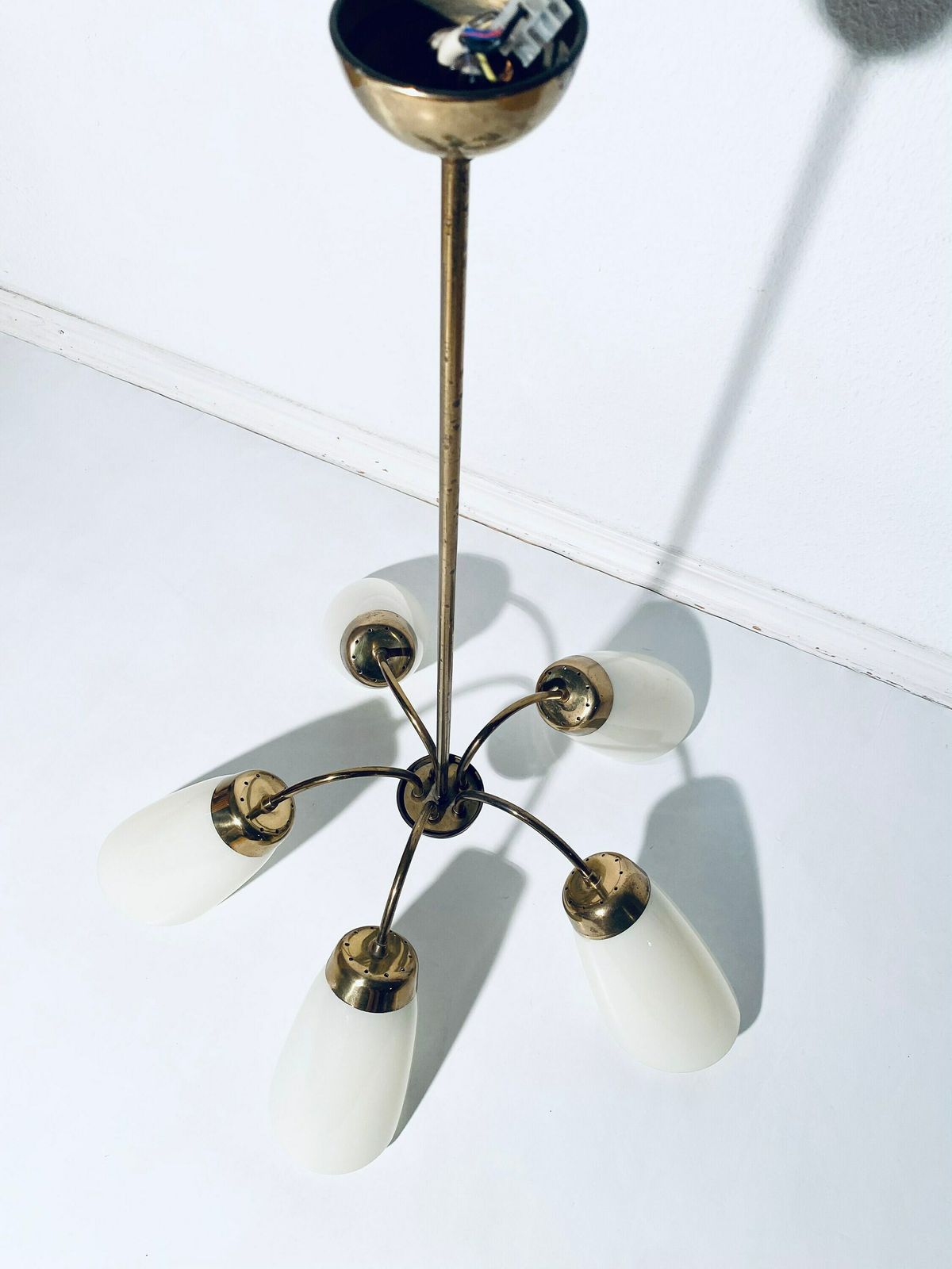 Mid Century Gold Chandelier Ceiling Lamp With Five Lamps / Rockabilly Interior 1950s photo Lighting