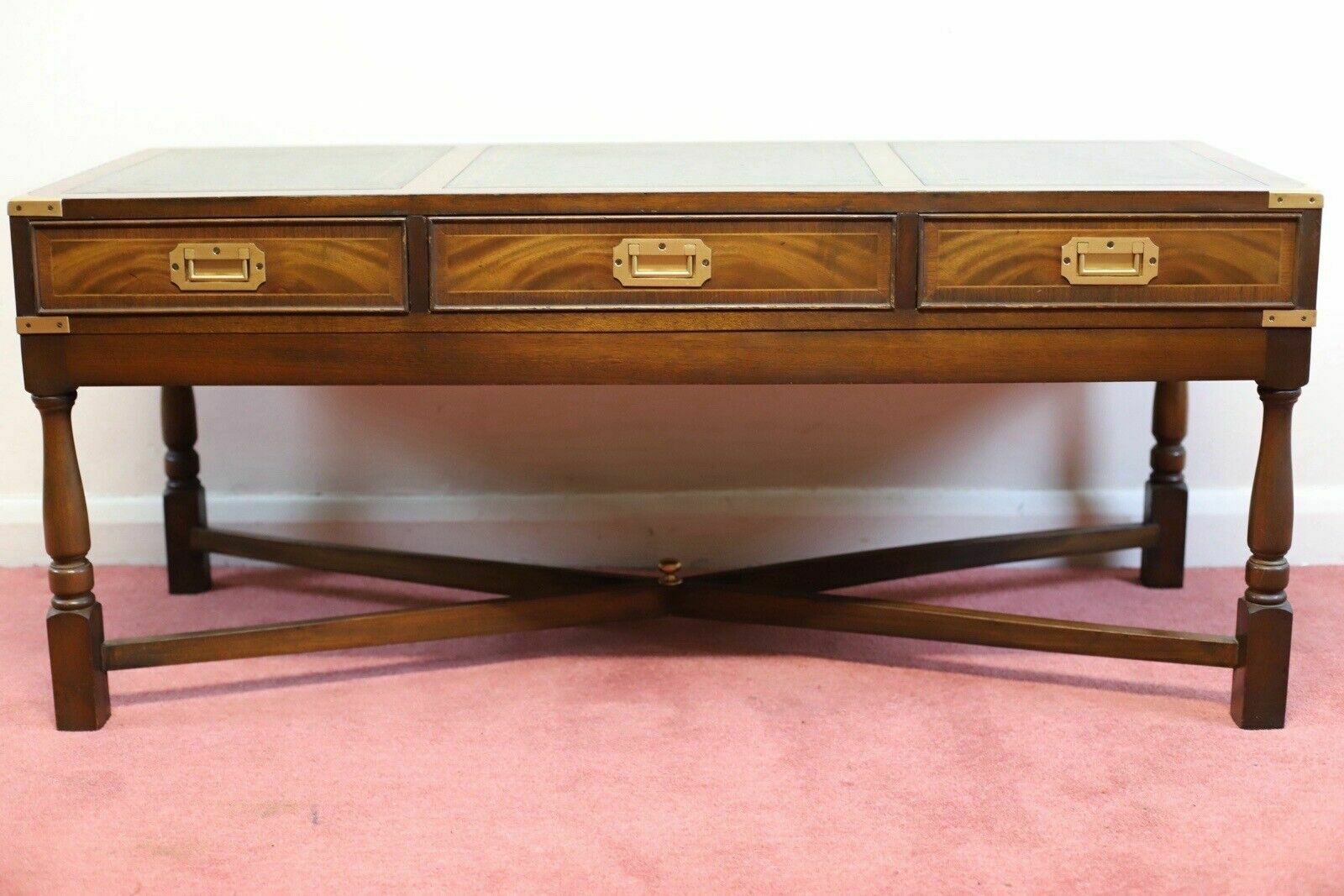 Stunning Vintage Mahogany And Brass Military Campaign Coffee Table photo furniture