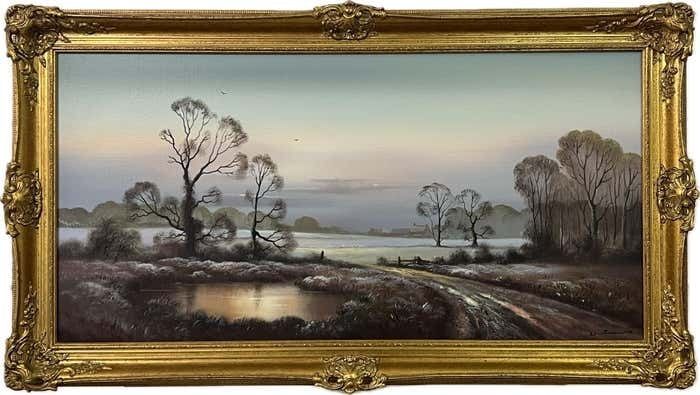 Wendy Reeves Winter Mist At A Farm In The English Countryside By 20th Century British Artist