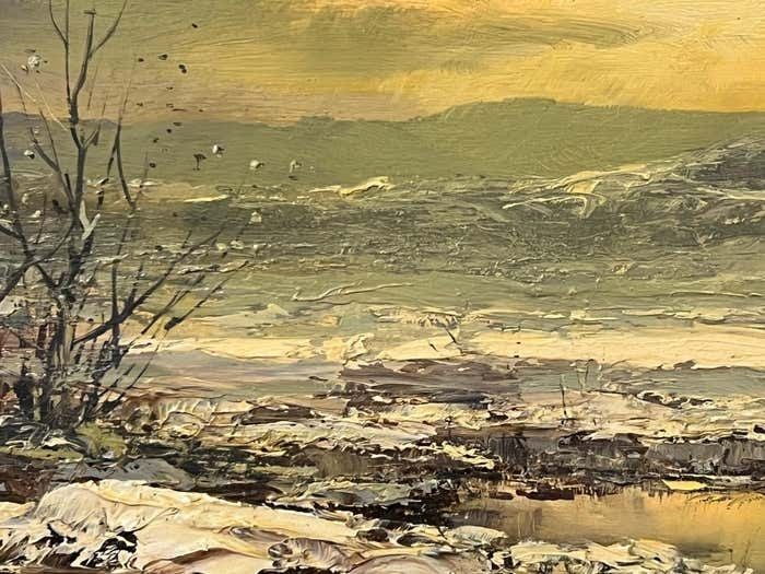 2450.0 Joop Smits Painting Of The Winter Sunshine With Mountain Lake By 20th Century Dutch Artist 1995 Circa photo