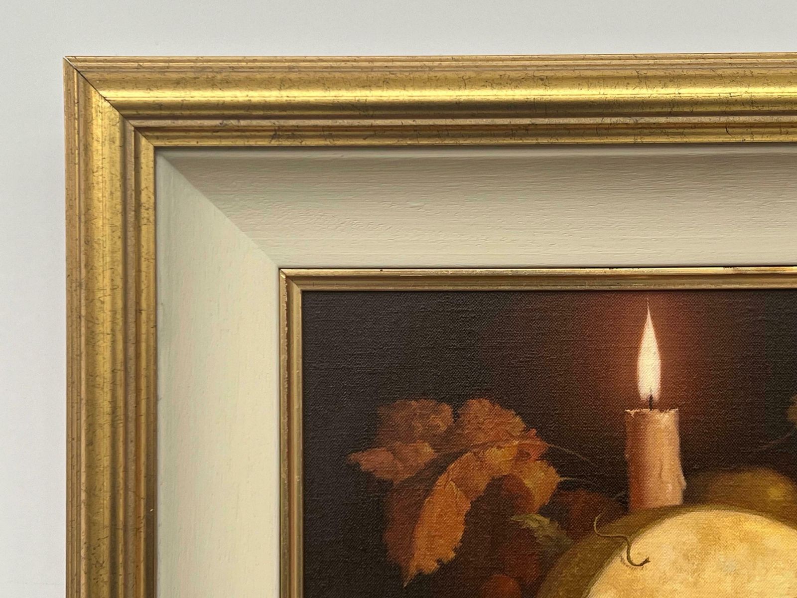 Howard Shingler Traditional Interior Still Life Oil Painting Of Fruit & Candle By British Artist 1985 Circa photo buy