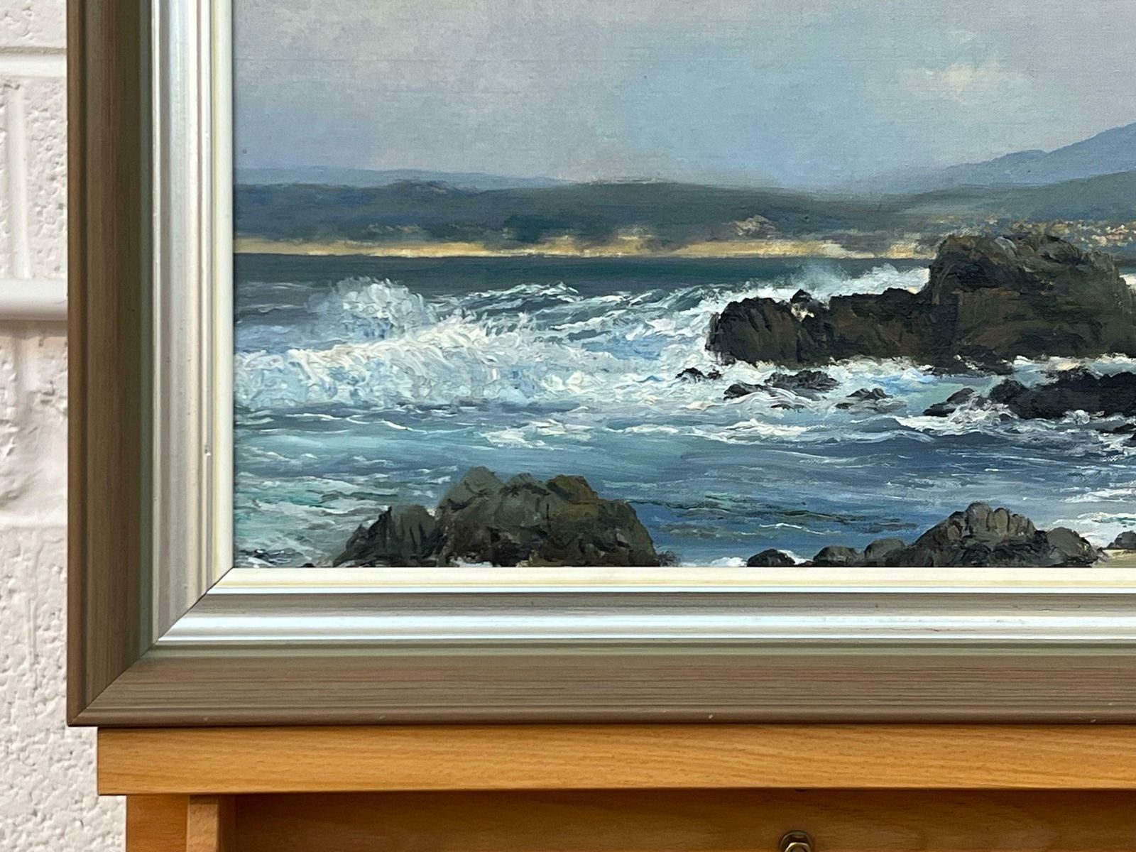 Tobias Everet Spence Seascape Painting Of Waves Crashing Against The Rocks At Pacific Grove, Monterey 1980 photo vinterior
