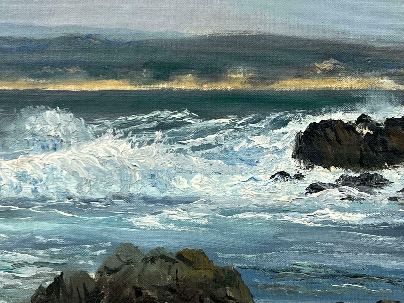 Art Tobias Everet Spence Seascape Painting Of Waves Crashing Against The Rocks At Pacific Grove, Monterey 1980 photo