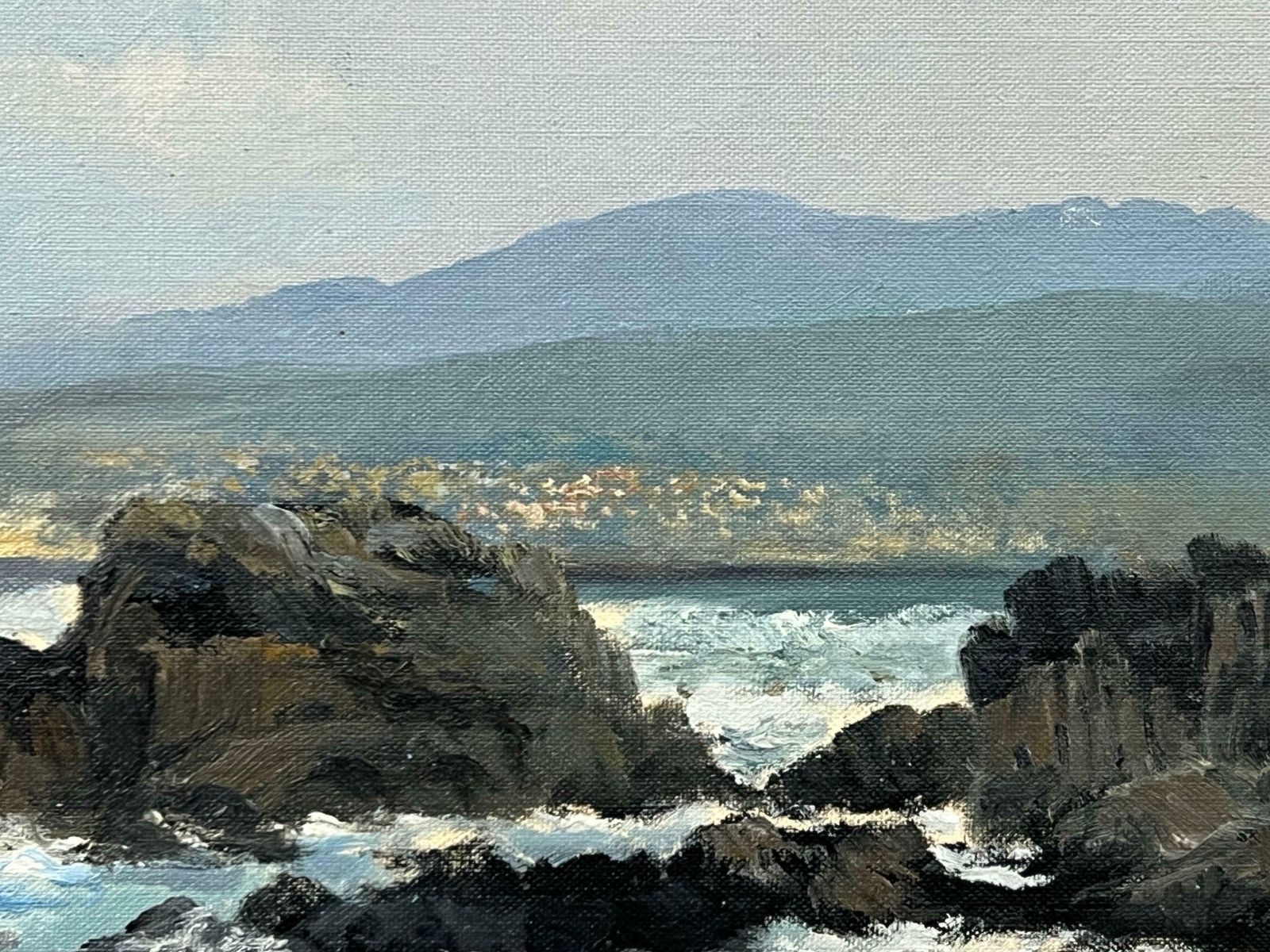 photo vintage Tobias Everet Spence Seascape Painting Of Waves Crashing Against The Rocks At Pacific Grove, Monterey 1980