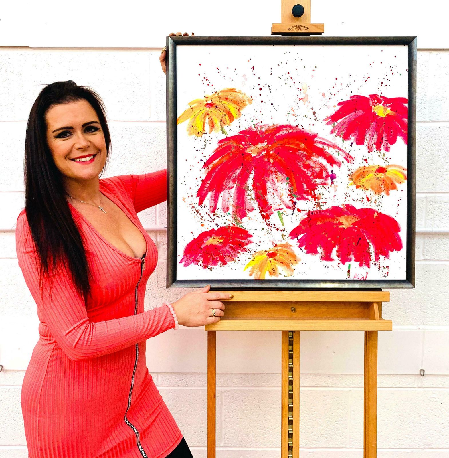 Angela Wakefield Abstract Red & Pink Flowers On A White Background By Contemporary British Artist 2006 photo furniture