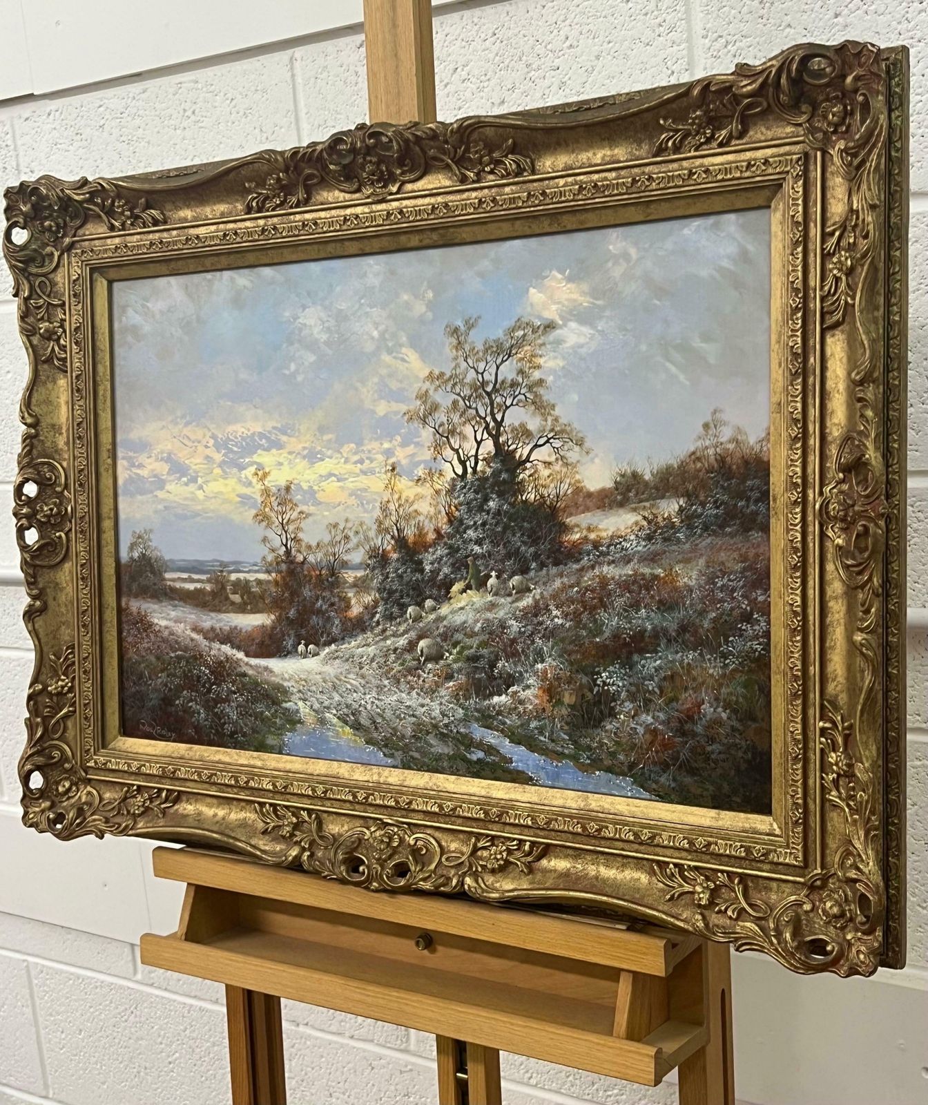 Noel Ripley Winter Sunset With Sheep & Farmer In The English Countryside By British Artist 1985 Circa photo Art