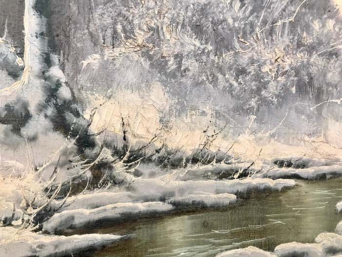photo furniture Laszlo Neogrady 20th Century Painting Of A Hungarian Winter Wonderland Forest River Snow Scene Circa 1925