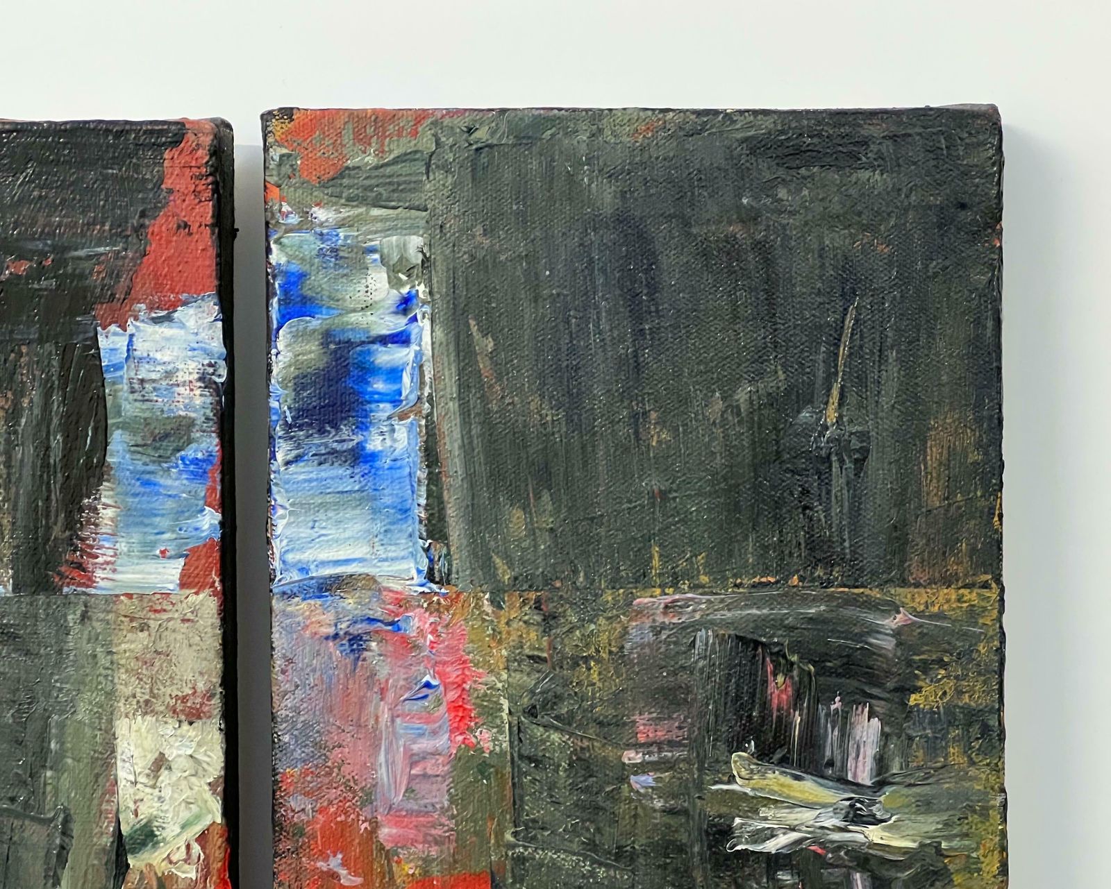 photo for sale Angela Wakefield Small Triptych Abstract Forest Trees Landscape Painting By British Urban Artist 1999