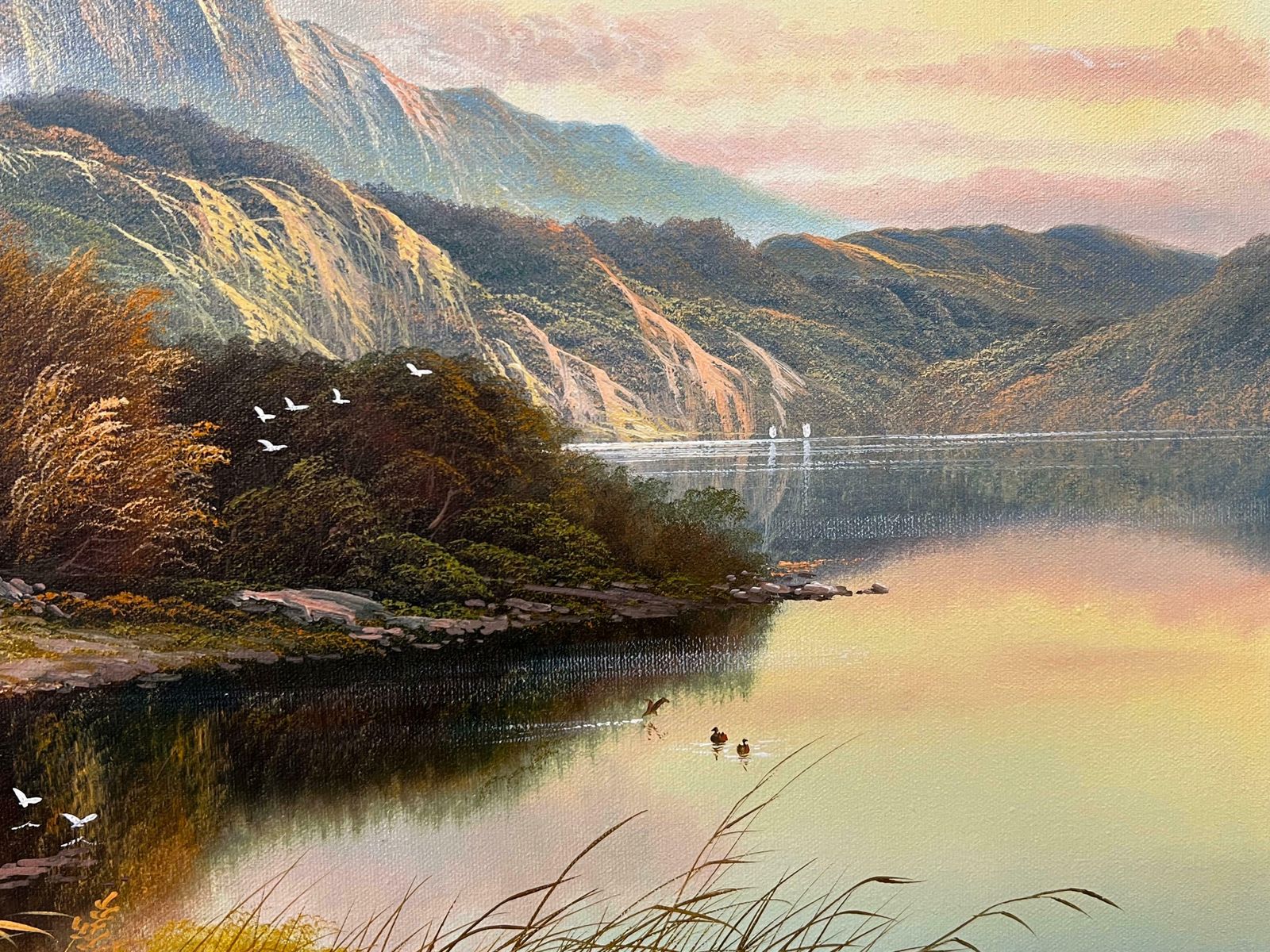 Art Andrew Grant Kurtis Mountain Lake Oil Painting Of A Loch In The Scottish Highlands By British Artist  1980 Circa photo