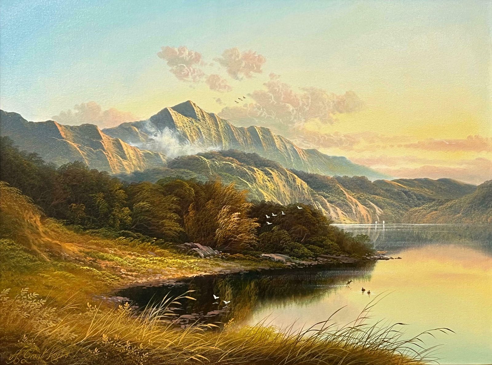 photo buy Andrew Grant Kurtis Mountain Lake Oil Painting Of A Loch In The Scottish Highlands By British Artist  1980 Circa