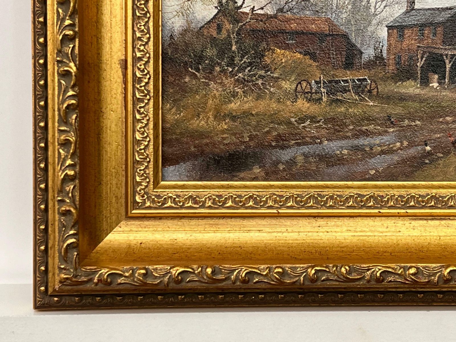 James Wright Painting Of Farm With Geese In The English Countryside By 20th Century Artist 1980 Circa photo buy