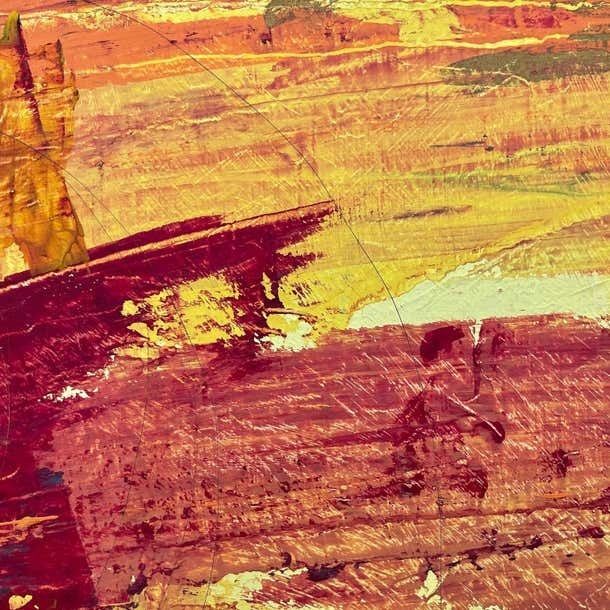 photo vintage Angela Wakefield Abstract Blue Orange & Red Lake Sunset Landscape By Contemporary British Artist  2000