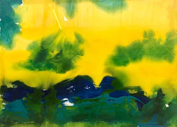 Margaret Francis Santa Barbara California Blue Yellow Green Modern Abstract Landscape Painting 2001