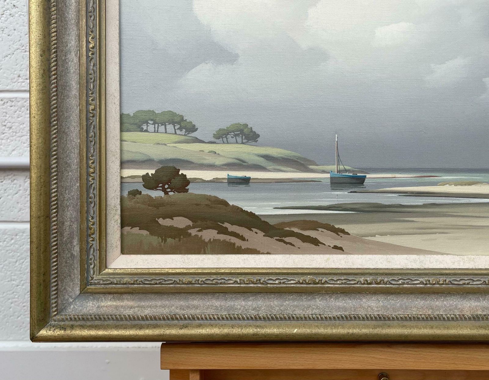 photo for sale Pierre De Clausade Coastal Seascape Landscape Painting With Boats By 20th Century French Artist  1972