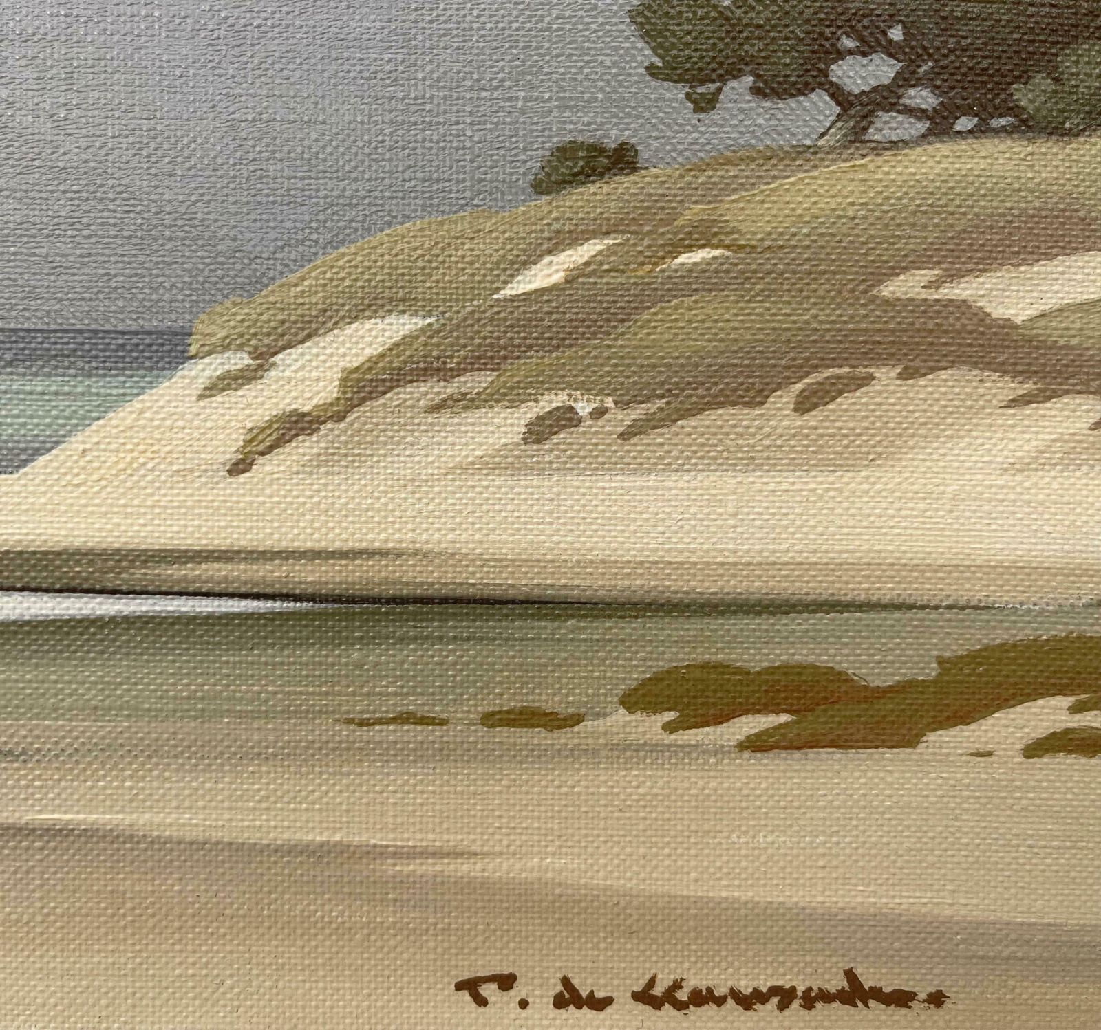 photo vinterior Pierre De Clausade Coastal Seascape Landscape Painting With Boats By 20th Century French Artist  1972