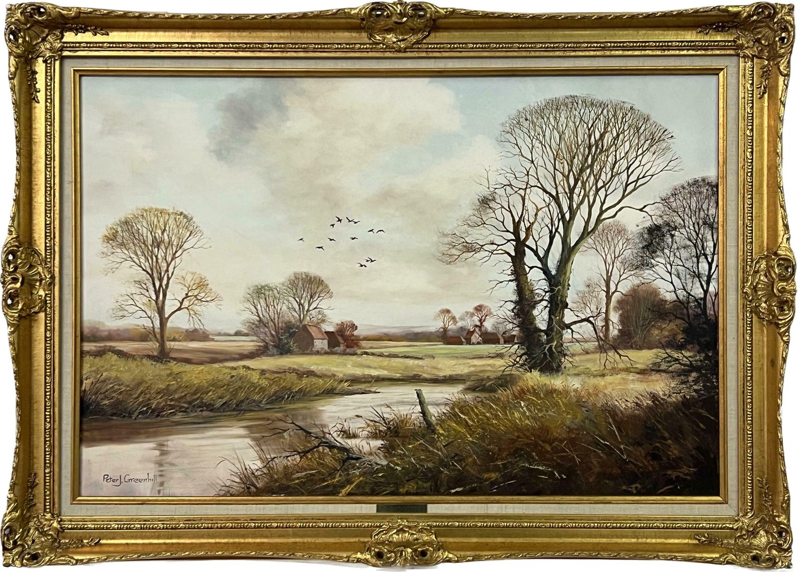 Peter J Greenhill Oil Painting Of An English Country Landscape By 20th Century British Artist 1980 Circa
