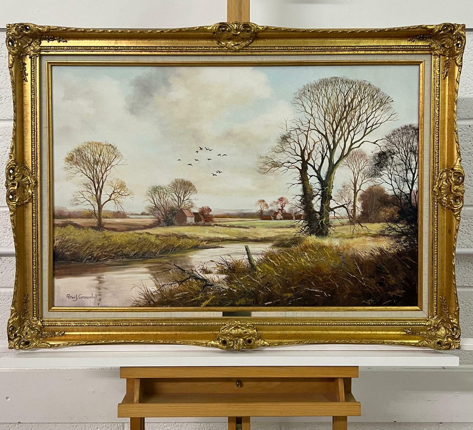 photo vintage Peter J Greenhill Oil Painting Of An English Country Landscape By 20th Century British Artist 1980 Circa