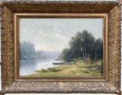 Edward Albert Hickling Oil Painting Of Figures By A Tree Lined River In Irish Summer By British Artist  1980 Circa photo 1295.0